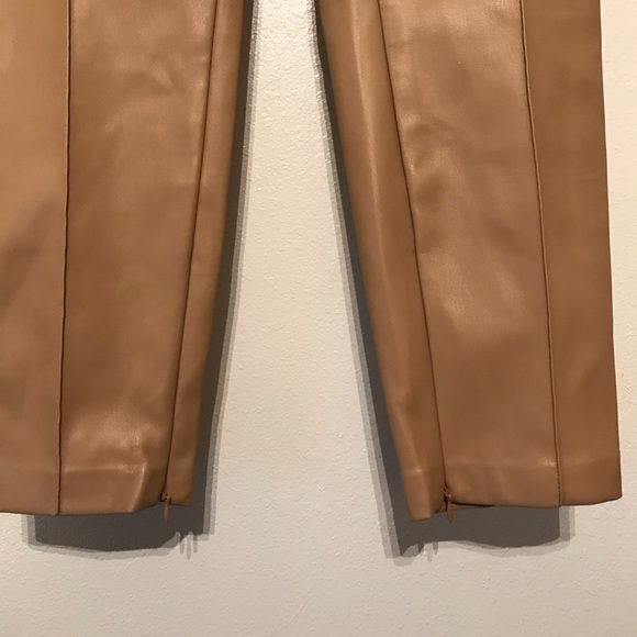 Zara Womens Faux Leather Tan Pants Side Zip & Zip at Ankles Size US L Neutral - Picture 3 of 10